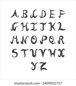 Vector Hand Drawn Alphabet Characters. Script Letters Typography for Designs. Elegant Handwritten brush style modern cursive font on white background. Vector. Calligraphy. Capital letters.EPS 10.