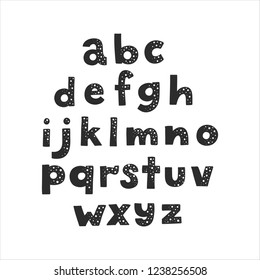 Vector hand drawn Alphabet for children. Gold and black. Letters and stars. Funny letters