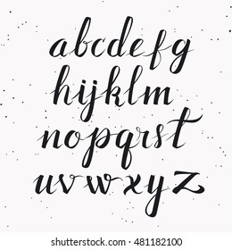 Vector hand drawn alphabet. Custom lowercase characters. Hand lettering and typographic art for designs: logo, poster, invitation, card, banner. Brush Typography. Handwritten style modern cursive font