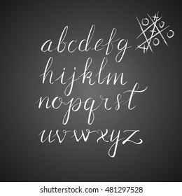 Vector hand drawn alphabet. Custom lowercase characters. Hand lettering and typographic art for designs: logo, poster, invitation, card, banner. Brush Typography. Handwritten style modern cursive font