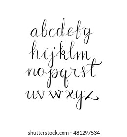 Vector hand drawn alphabet. Custom lowercase characters. Hand lettering and typographic art for designs: logo, poster, invitation, card, banner. Brush Typography. Handwritten style modern cursive font