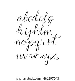 Vector hand drawn alphabet. Custom lowercase characters. Hand lettering and typographic art for designs: logo, poster, invitation, card, banner. Brush Typography. Handwritten style modern cursive font