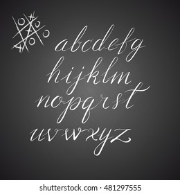 Vector hand drawn alphabet. Custom lowercase characters. Hand lettering and typographic art for designs: logo, poster, invitation, card, banner. Brush Typography. Handwritten style modern cursive font