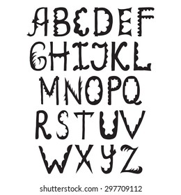 Vector hand drawn alphabet isolated on white background. Doodle letters collection. Cartoon font.