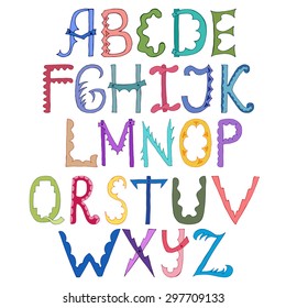 Vector hand drawn alphabet isolated on white background.Colorful doodle letters collection. Cartoon font.