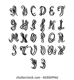Vector hand drawn alphabet. Isolated on a white background. Handwritten script alphabet. Hand lettering typography for your designs.