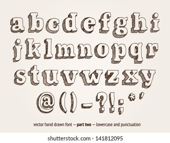 Vector hand drawn alphabet, lowercase and punctuation