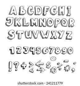 Vector hand drawn alphabet, lowercase and  punctuation