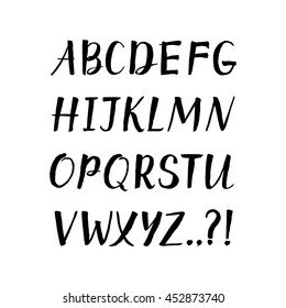Vector hand drawn alphabet on white background. Brush painted doodle letters. 