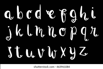 Vector Hand Drawn Alphabet on black background. Letters written with a brush pen. Ink abc