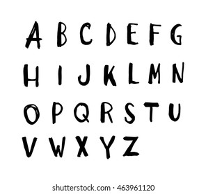 Vector Hand Drawn Alphabet on white background. Letters written with a brush pen. Ink abc