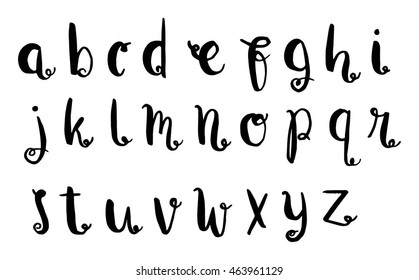 Vector Hand Drawn Alphabet on white background. Letters written with a brush pen. Ink abc