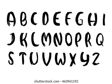 Vector Hand Drawn Alphabet on white background. Letters written with a brush pen. Ink abc