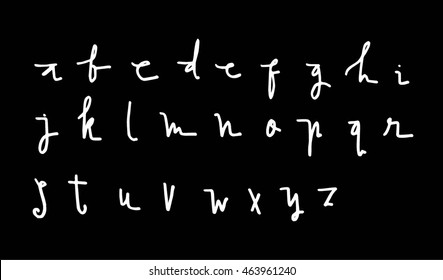 Vector Hand Drawn Alphabet on black background. Letters written with a brush pen. Ink abc
