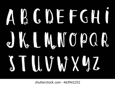 Vector Hand Drawn Alphabet on black background. Letters written with a brush pen. Ink abc