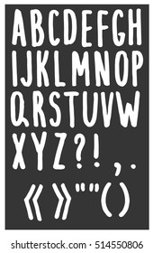 Vector hand drawn alphabet, on gray background