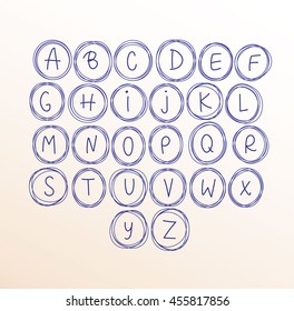 Vector hand drawn alphabet. Pen painted letters, uppercase.