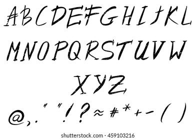 Vector hand drawn alphabet with scratch. Black and white illustration