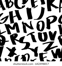 Vector hand drawn alphabet seamless pattern. Brush painted letters. Hand lettering for your designs: logo, posters, invitations, cards, etc.