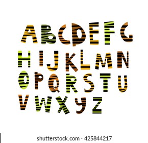 vector hand drawn alphabet. set of striped letters
