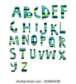 vector hand drawn alphabet. set of striped letters