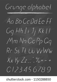 Vector hand drawn alphabet in style grung. Italic type.