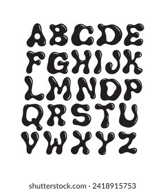 Vector Hand Drawn Alphabet. Trendy Liquid and Groovy Letters. Decorative Artistic Font. Y2K Letters Style.	