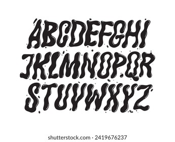 Vector Hand Drawn Alphabet. Trendy Liquid and Groovy Letters. Decorative Creative Artistic Font. Y2K Retro Letters Style. Graffiti Typography. 	