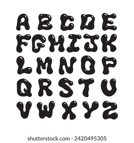 Vector Hand Drawn Alphabet. Trendy Liquid and Groovy Letters. Decorative Artistic Font. Y2K Letters Style.	