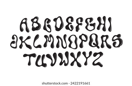 Vector Hand Drawn Alphabet. Trendy Liquid and Groovy Letters. Decorative Artistic Font. Y2K Letters Style.	