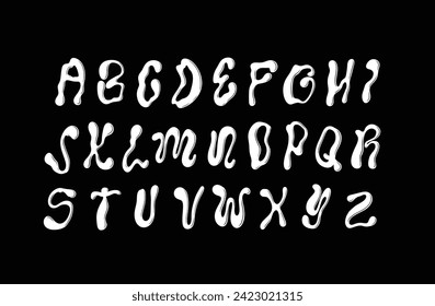 Vector Hand Drawn Alphabet. Trendy Liquid and Groovy Letters. Decorative Artistic Font. Y2K Letters Style.	