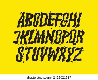 Vector Hand Drawn Alphabet. Trendy Liquid and Groovy Letters. Decorative Artistic Font. Y2K Letters Style.	