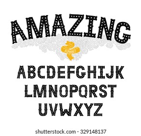 Vector Hand Drawn Alphabet with Vintage letters on white background. Decorative Font for accentuation, Ink Letters, abc