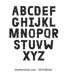 Vector Hand Drawn Alphabet with Vintage letters on white background. Decorative Font for accentuation, Ink Letters, abc