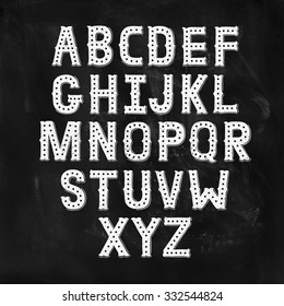 Vector Hand Drawn Alphabet with Vintage letters on chalkboard. Decorative Font for accentuation, Ink Letters, abc