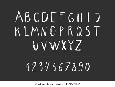 Vector hand drawn alphabet. White doodle font isolated.