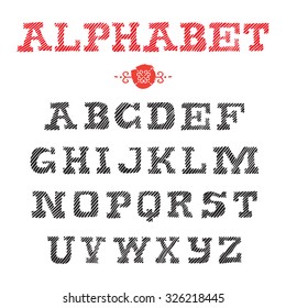 Vector Hand Drawn Alphabets. Handwriting striped Fonts.
