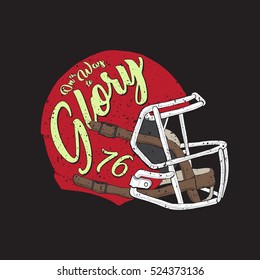 Vector hand drawn american football helmet illustration, t-shirt, poster design.