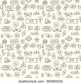 Vector hand drawn ampersands and catchwords seamless texture.