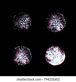 vector hand drawn anaglif style various paint strokes smears decorative dirty artistic realistic sponge texture elements set isolated black background