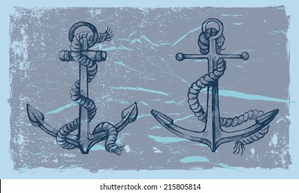 vector hand drawn anchor icon set on background