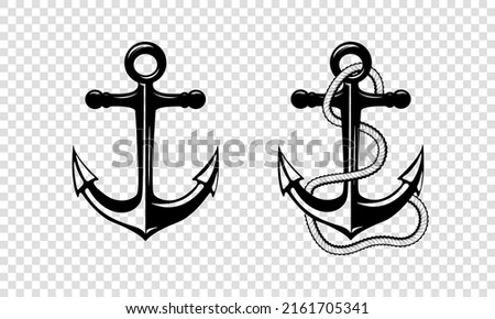 Vector Hand drawn Anchor Icon Set Isolated. Design Template for Tattoos, Tshirt, Logo, Labels. Anchor with Rope. Antique Vintage Marine Anchors