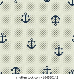 Vector hand drawn anchor seamless pattern. Vector illustration