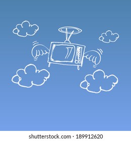Vector hand drawn angel winged retro tv background illustration