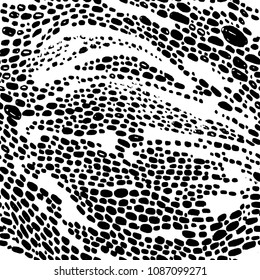 Vector hand drawn animal print design. Calligraphic brush stroke monochrome pattern. Black and white style. Poster, fabric print, web page background, birthday card invitation, interior texture