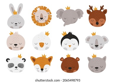 Vector hand drawn animals collection. Decor elements for nursery. Little prince, princess. Perfect for birthday, children's party, clothing prints, greeting cards