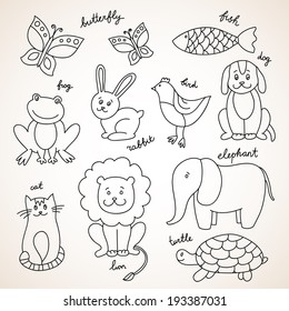 Vector Hand Drawn Animals Nature Pets And Wildlife Zoo