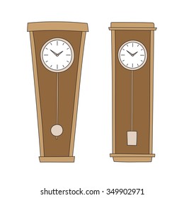 Vector hand drawn antique wall clocks with a pendulum.
