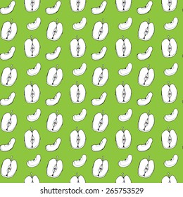 Vector Hand Drawn Apple - seamless pattern. Vector Apples Wallpaper. Green.
