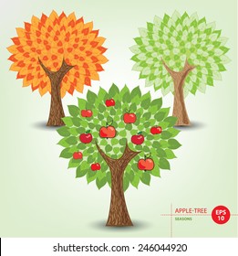 Vector hand drawn apple-tree. Seasons.